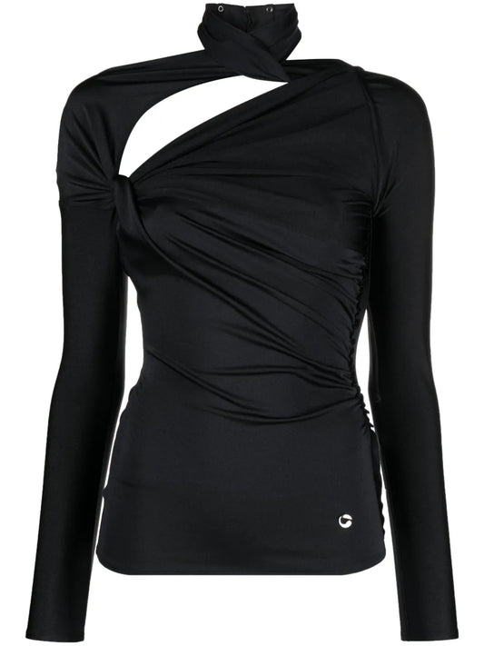 Logo-Plaque Cut-Out Long-Sleeve Top