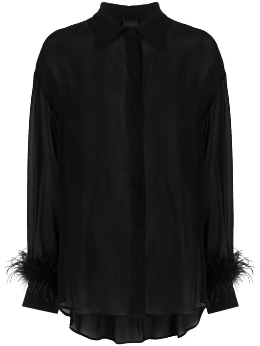 Feather-Trim Georgette Shirt