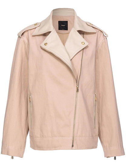 Leather-Trim Cotton Biker Jacket