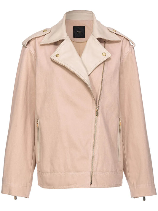 Leather-Trim Cotton Biker Jacket