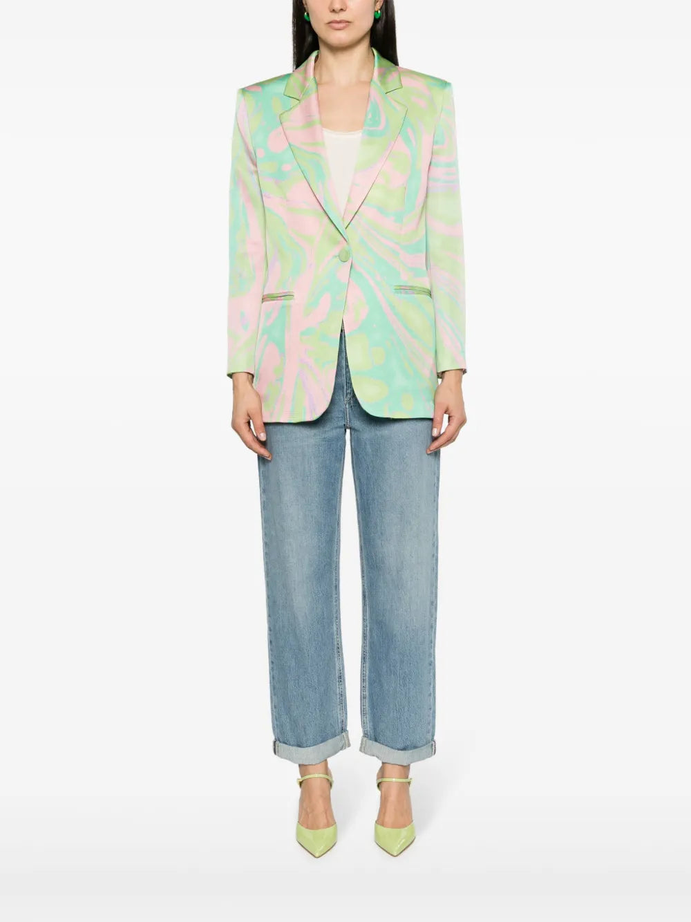 Abstract-Print Satin Blazer