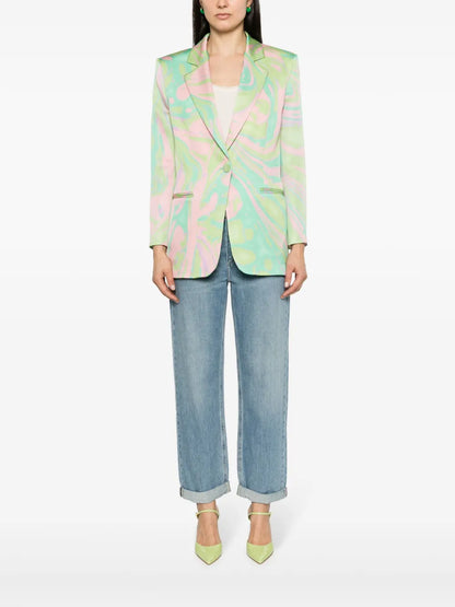 Abstract-Print Satin Blazer