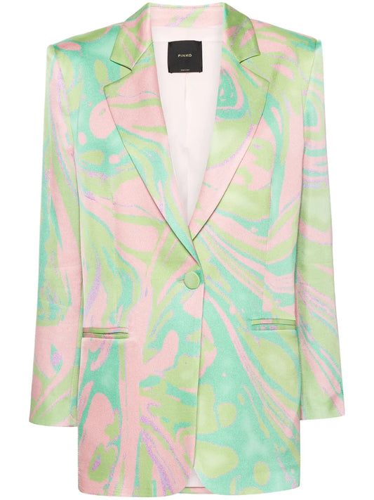 Abstract-Print Satin Blazer