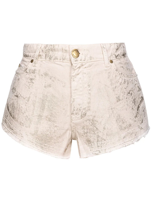 Graphic-Print Mid-Rise Denim Shorts