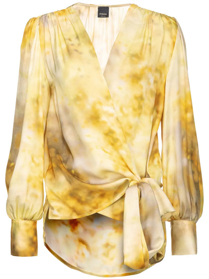 Abstract-Print Wrap Blouse