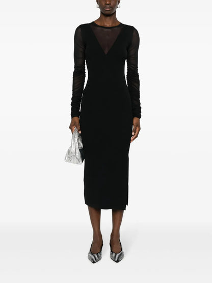 Panelled Ribbed-Knit Midi Dress
