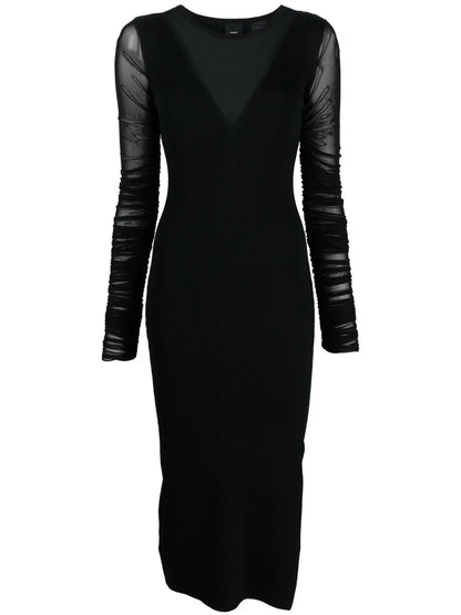 Panelled Ribbed-Knit Midi Dress