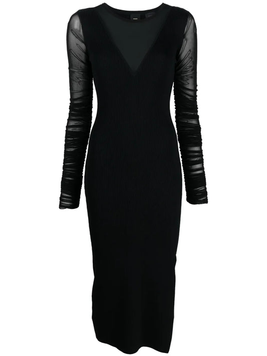 Panelled Ribbed-Knit Midi Dress
