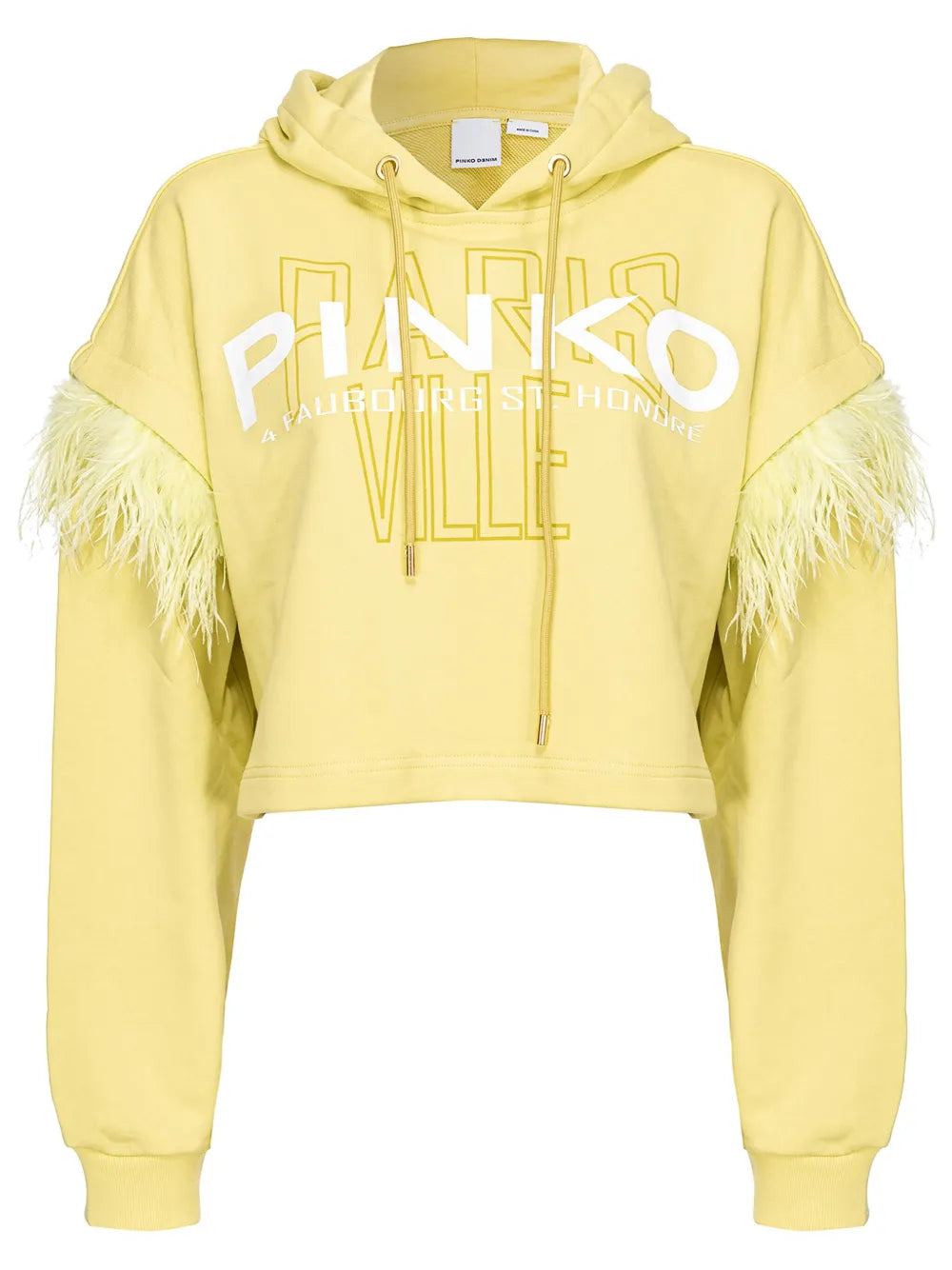 Feather-Detail Cropped Hoodie