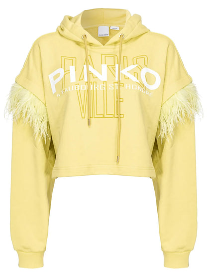 Feather-Detail Cropped Hoodie