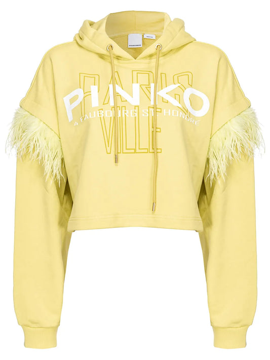 Feather-Detail Cropped Hoodie