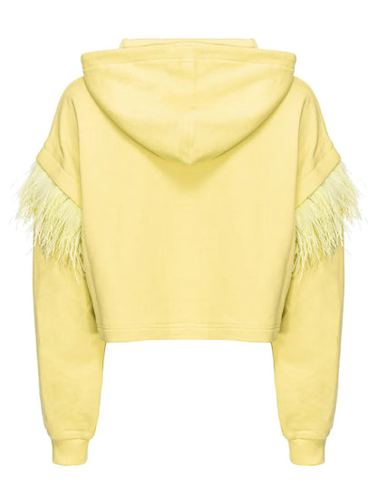 Feather-Detail Cropped Hoodie