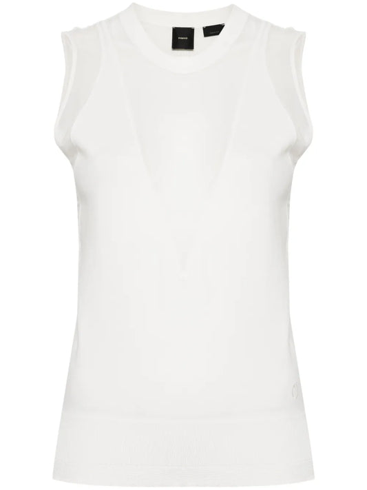 Semi-Sheer Embroidered Logo Top