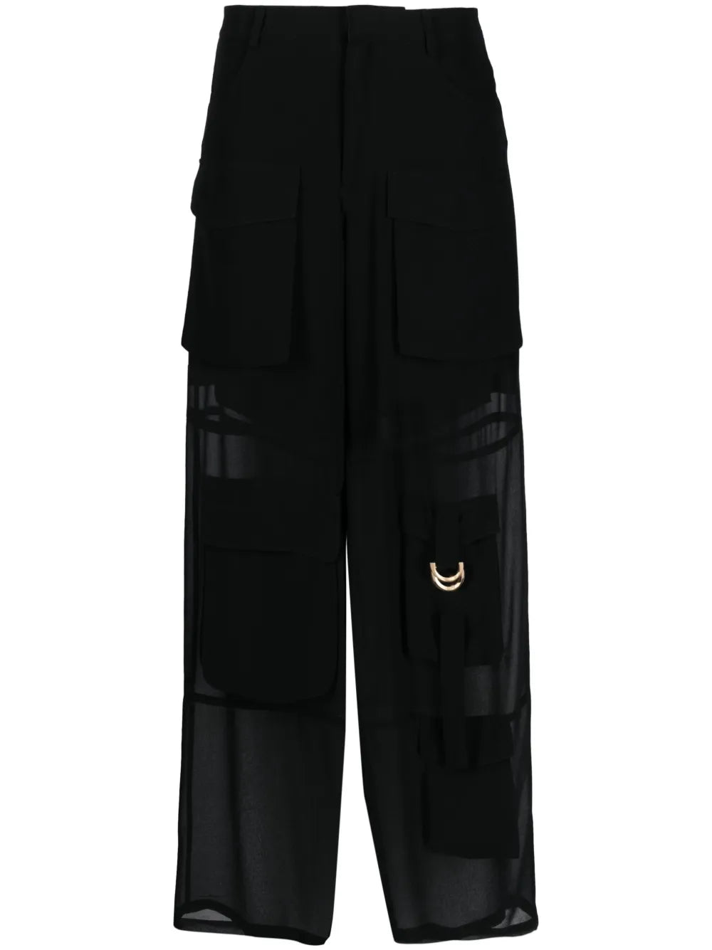Cargo-Pocket Semi-Sheer Palazzo Trousers