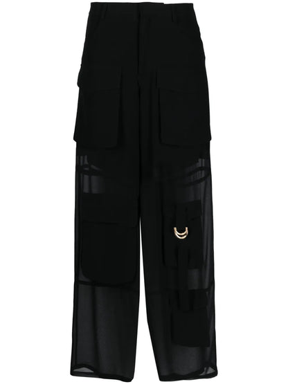 Cargo-Pocket Semi-Sheer Palazzo Trousers