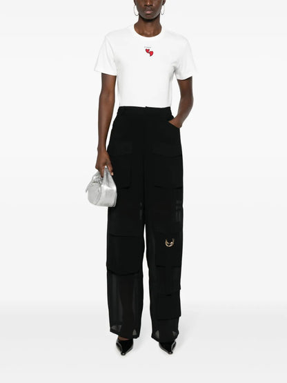 Cargo-Pocket Semi-Sheer Palazzo Trousers