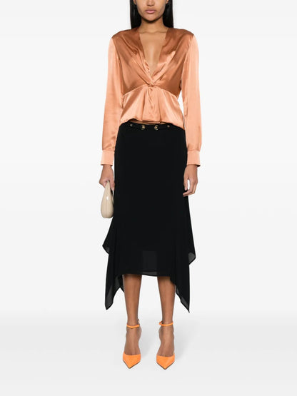 Asymmetric Crepe De Chine Midi Skirt
