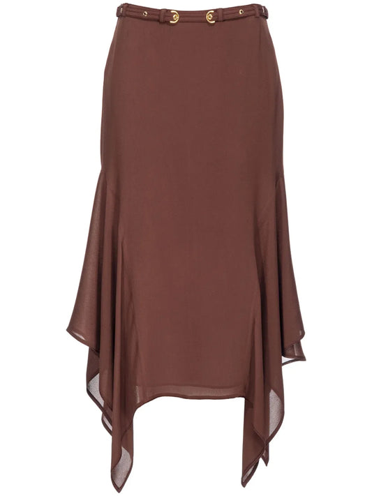 Belted Asymmetric Midi Skirt