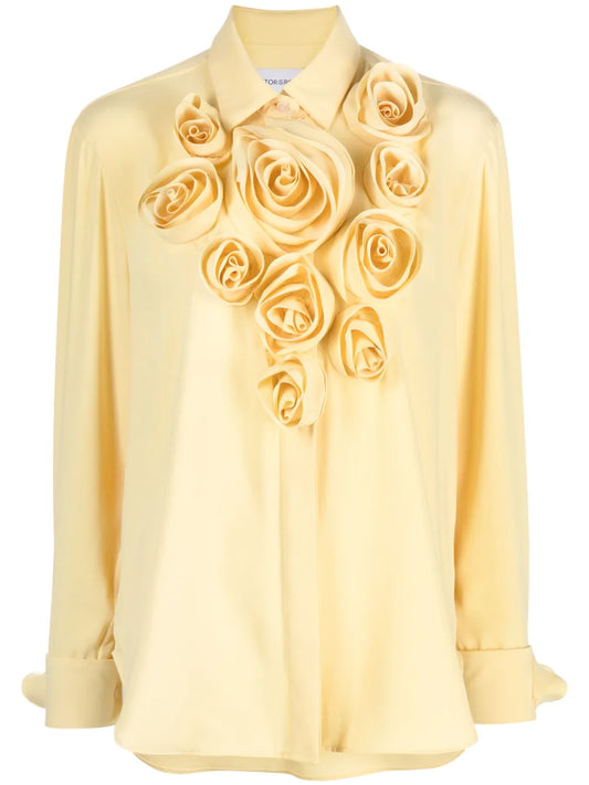Crepe Floral-Appliqué Shirt
