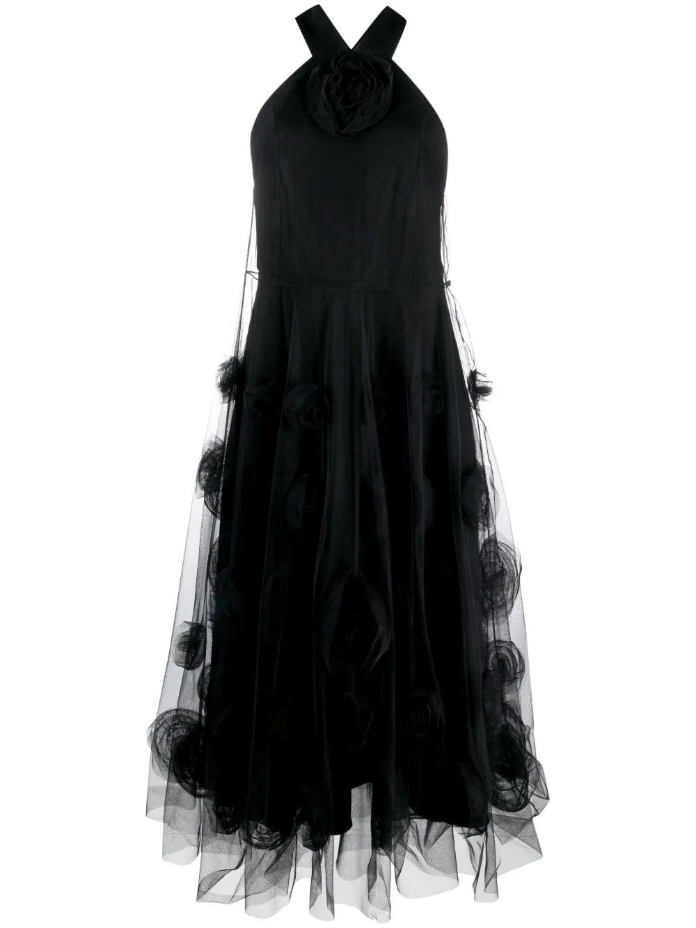 Floral-Motif Tulle Maxi Dress