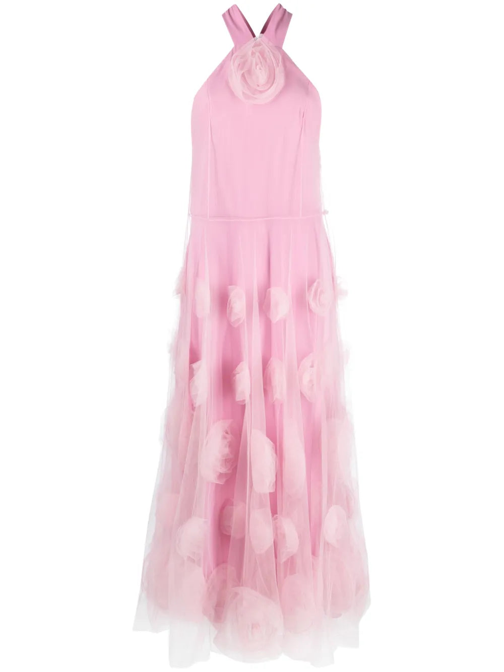 Floral-Motif Tulle Maxi Dress