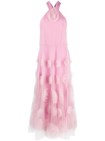 Floral-Motif Tulle Maxi Dress