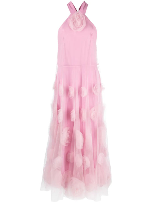 Floral-Motif Tulle Maxi Dress