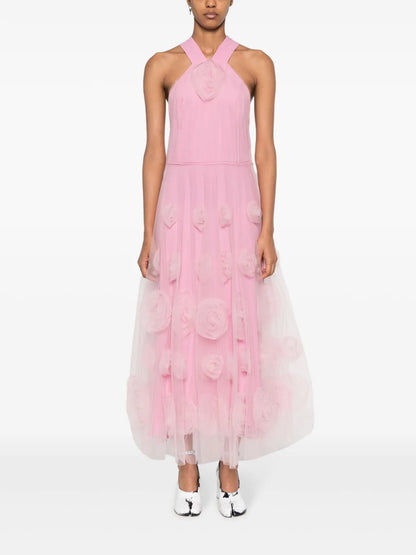 Floral-Motif Tulle Maxi Dress