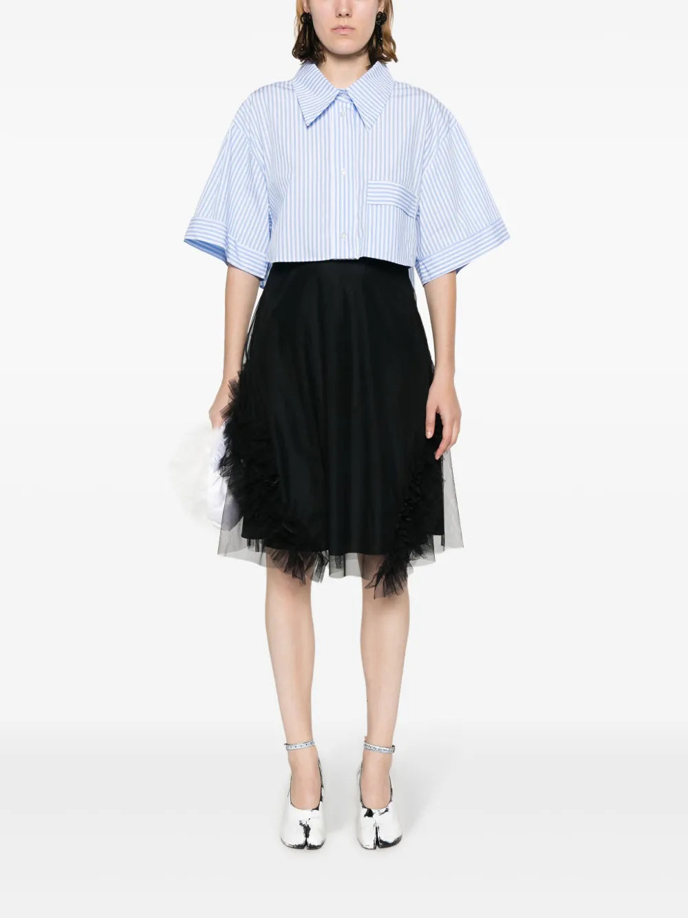 Striped Cropped Organic-Cotton Shirt