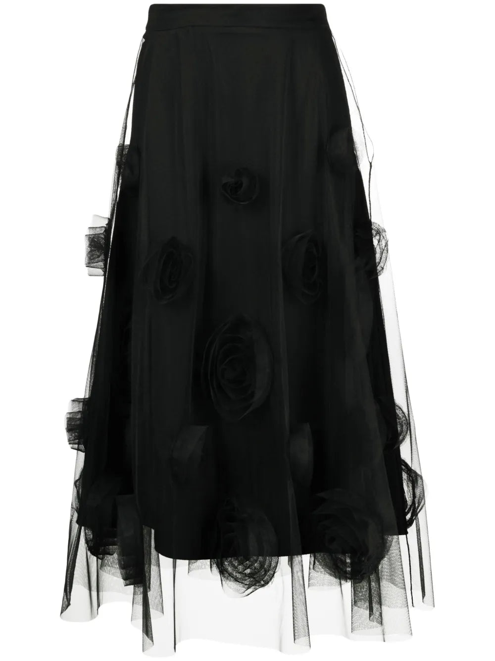 Floral-Appliqué Tulle Midi Skirt