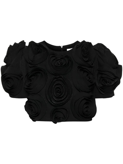 Rose-Appliqué Cropped Top