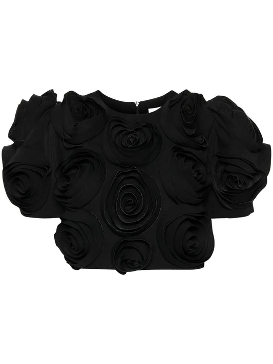 Rose-Appliqué Cropped Top