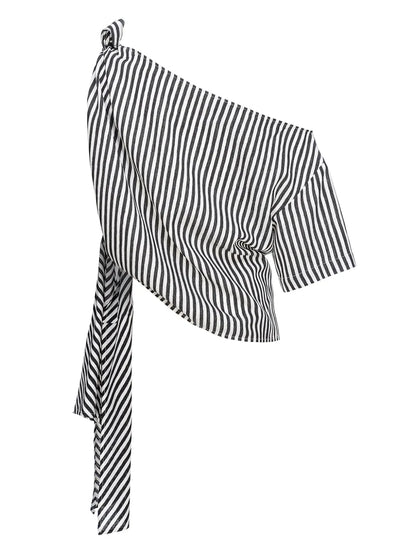 Striped One-Shoulder Blouse
