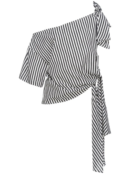 Striped One-Shoulder Blouse