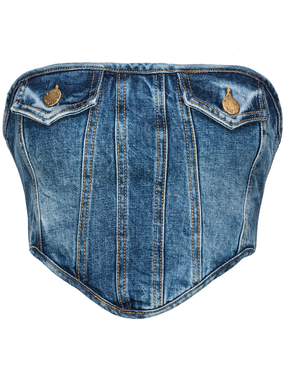 Corset-Style Washed Denim Strapless Top