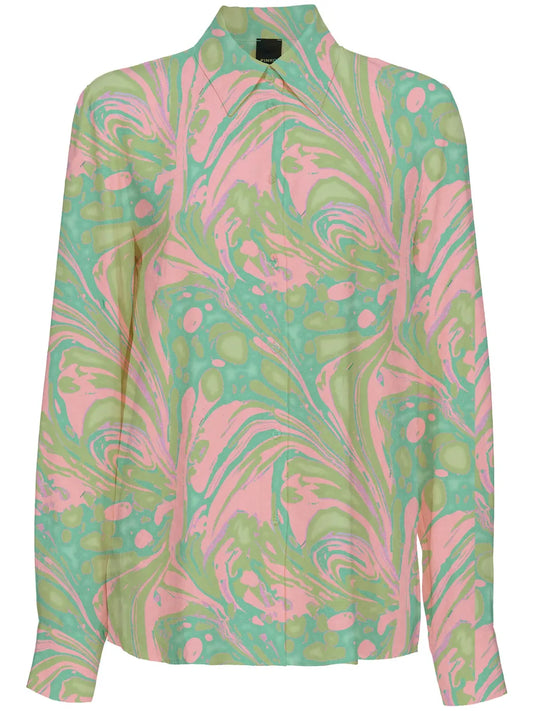 Spread-Collar Abstract-Print Shirt