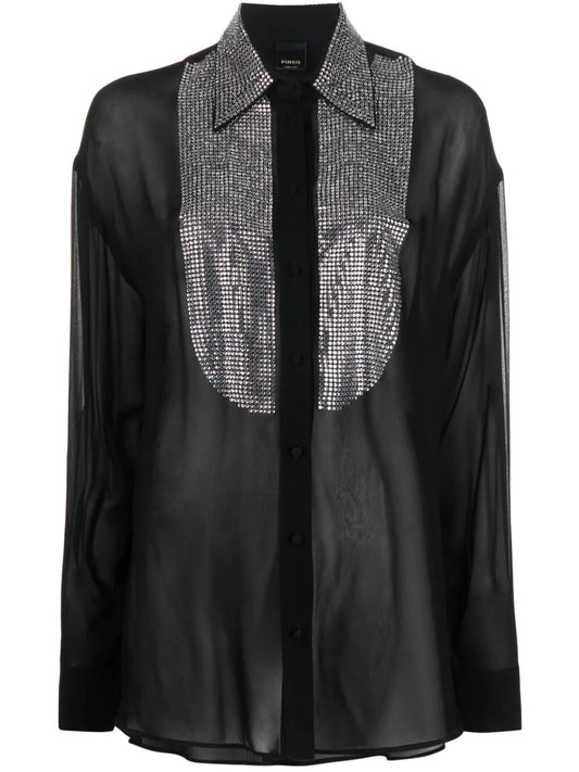 Rhinestone-Embellished Georgette Shirt
