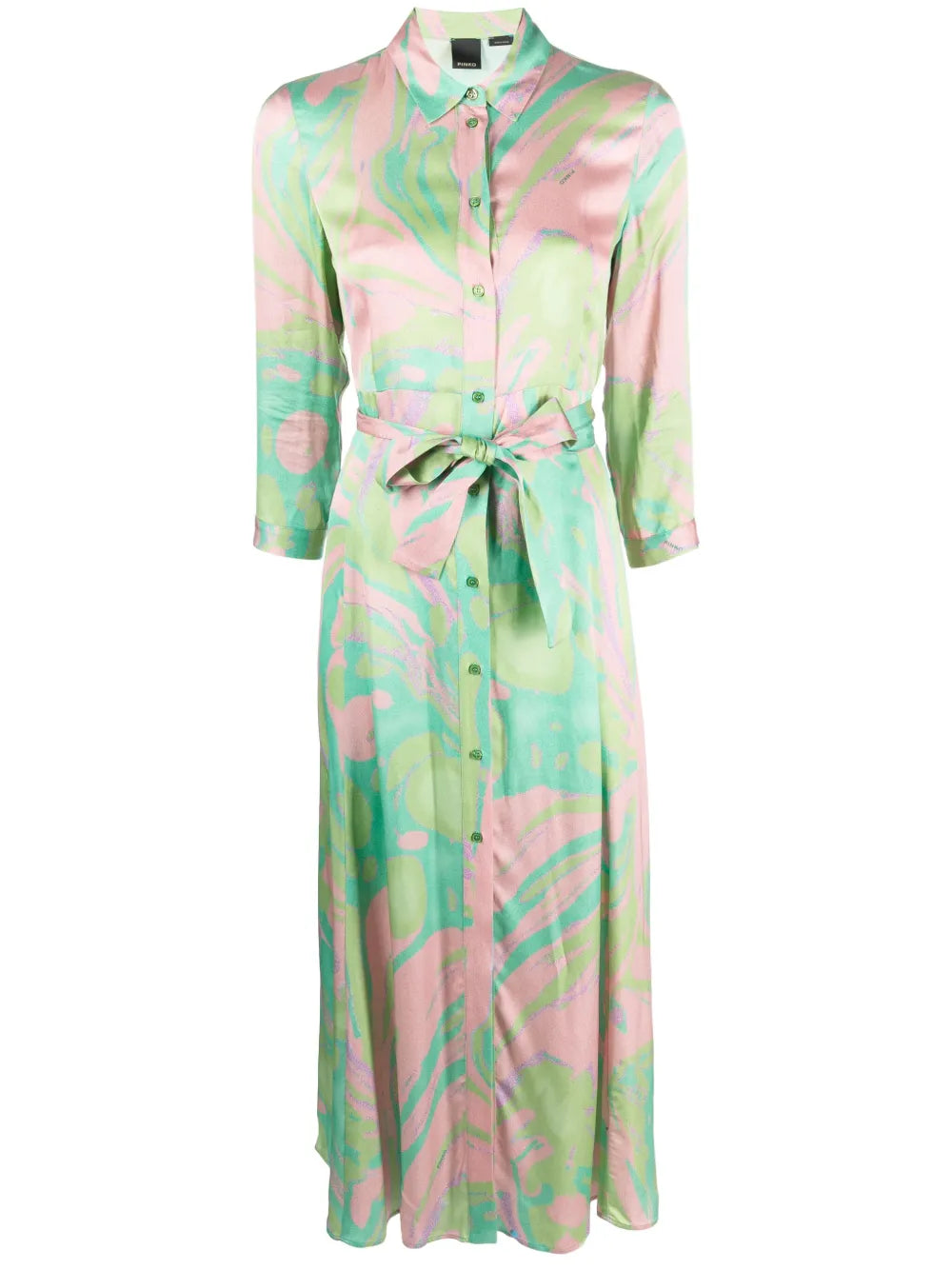 Abstract-Pattern Print Belted-Waist Dress