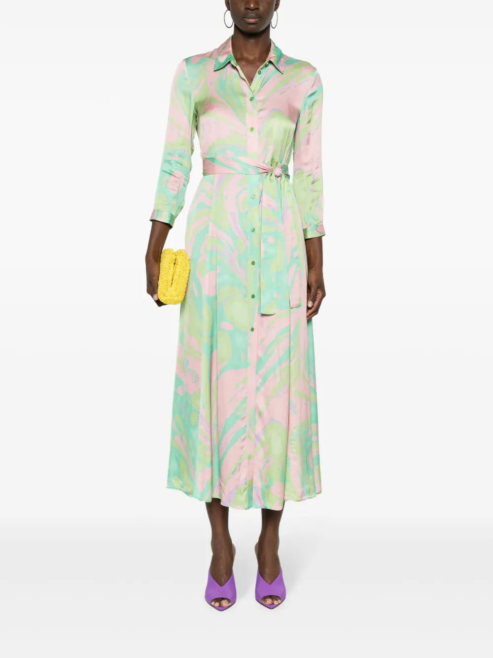 Abstract-Pattern Print Belted-Waist Dress
