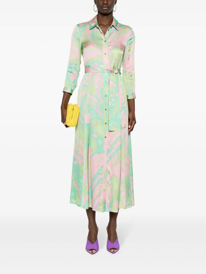 Abstract-Pattern Print Belted-Waist Dress