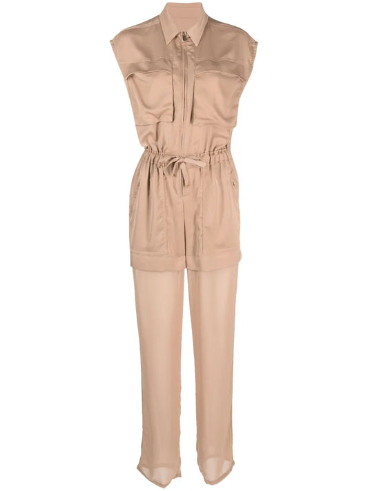 Semi-Sheer Panelled Sleeveless Jumpsuit