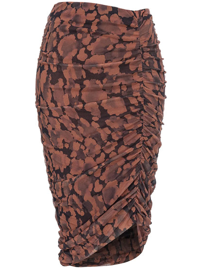 Abstract-Print Ruched Skirt