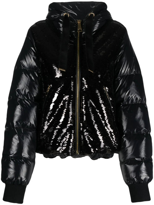 Puff Glossy Sequins Hooded Jacket