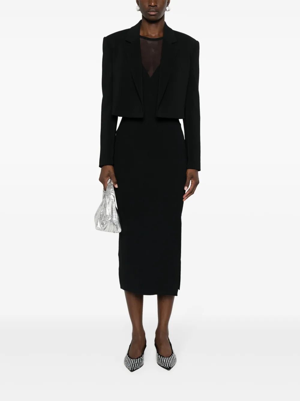 Notched-Lapels Cropped Blazer
