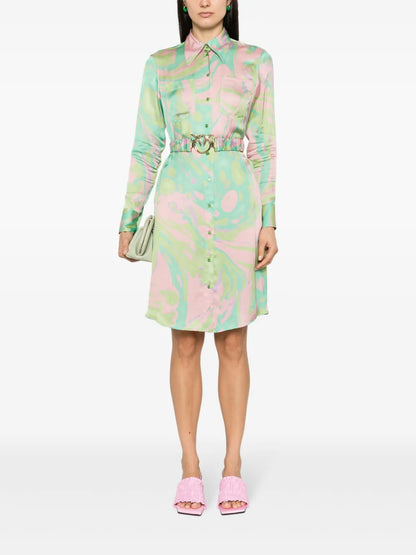 Abstract-Print Satin Shirtdress