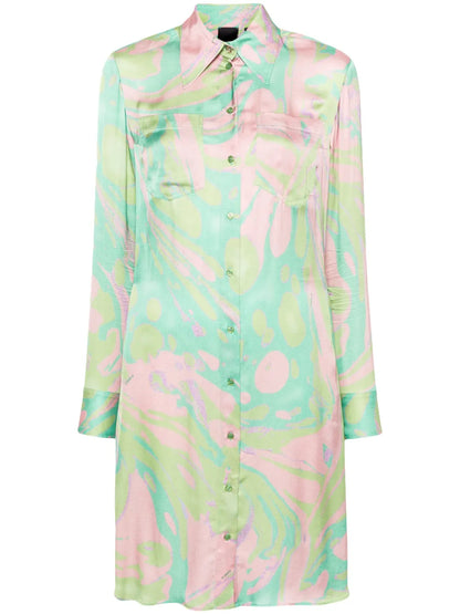 Abstract-Print Satin Shirtdress