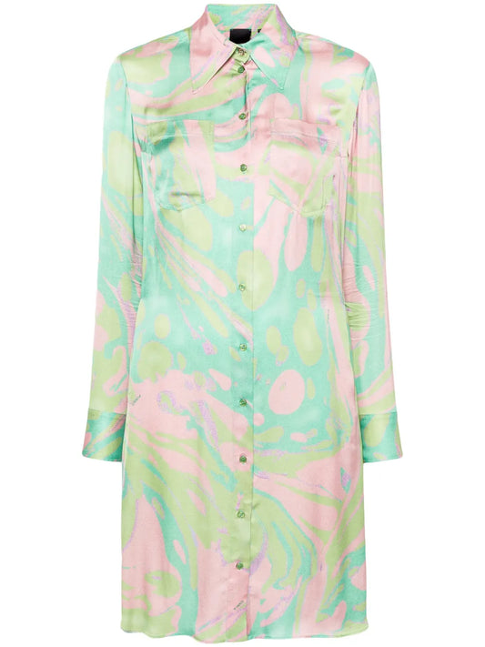 Abstract-Print Satin Shirtdress