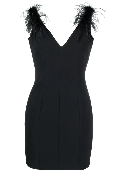 Feather-Detailing V-Neck Dress