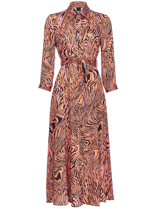 Abstract-Print Belted Dress