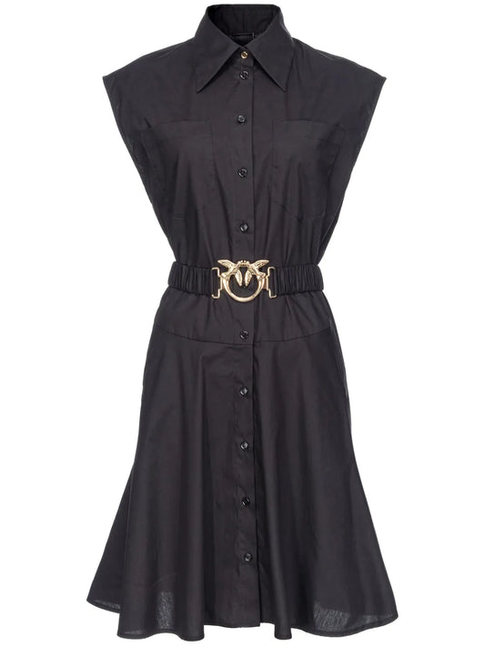 Love Birds-Buckle Cotton Shirtdress
